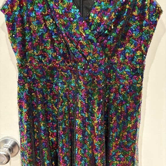 GRACE KARIN Sequin Multi Color Rainbow Faux Wrap Party Cocktail Mini Dress Sz M - Picture 6 of 6